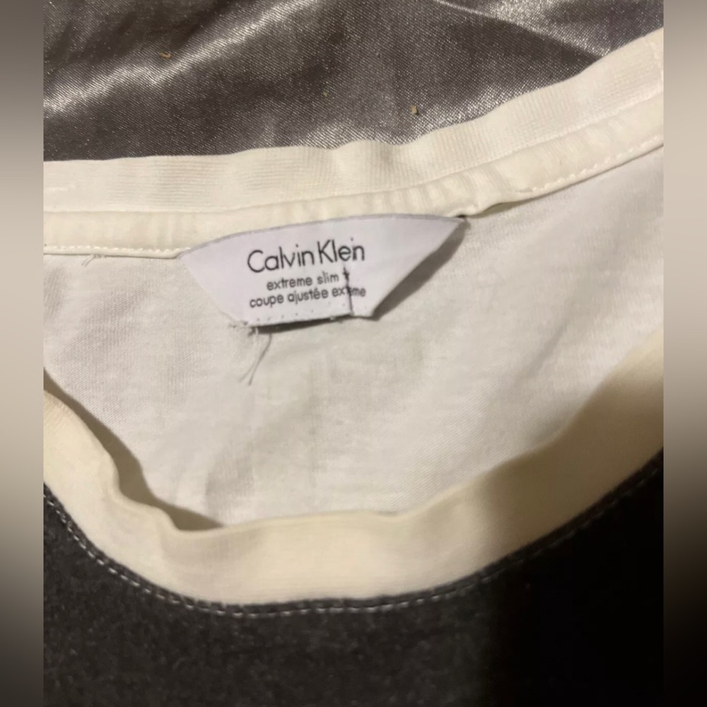 Small Extreme Slim Calvin Klein Graphic White & Black Tee Shirt CK - Picture 3 of 4